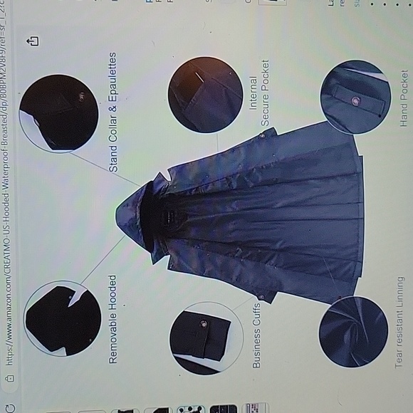 Creatmo US black trench cost double breasted overcoat belted detach hood…S NEW - Picture 9 of 14